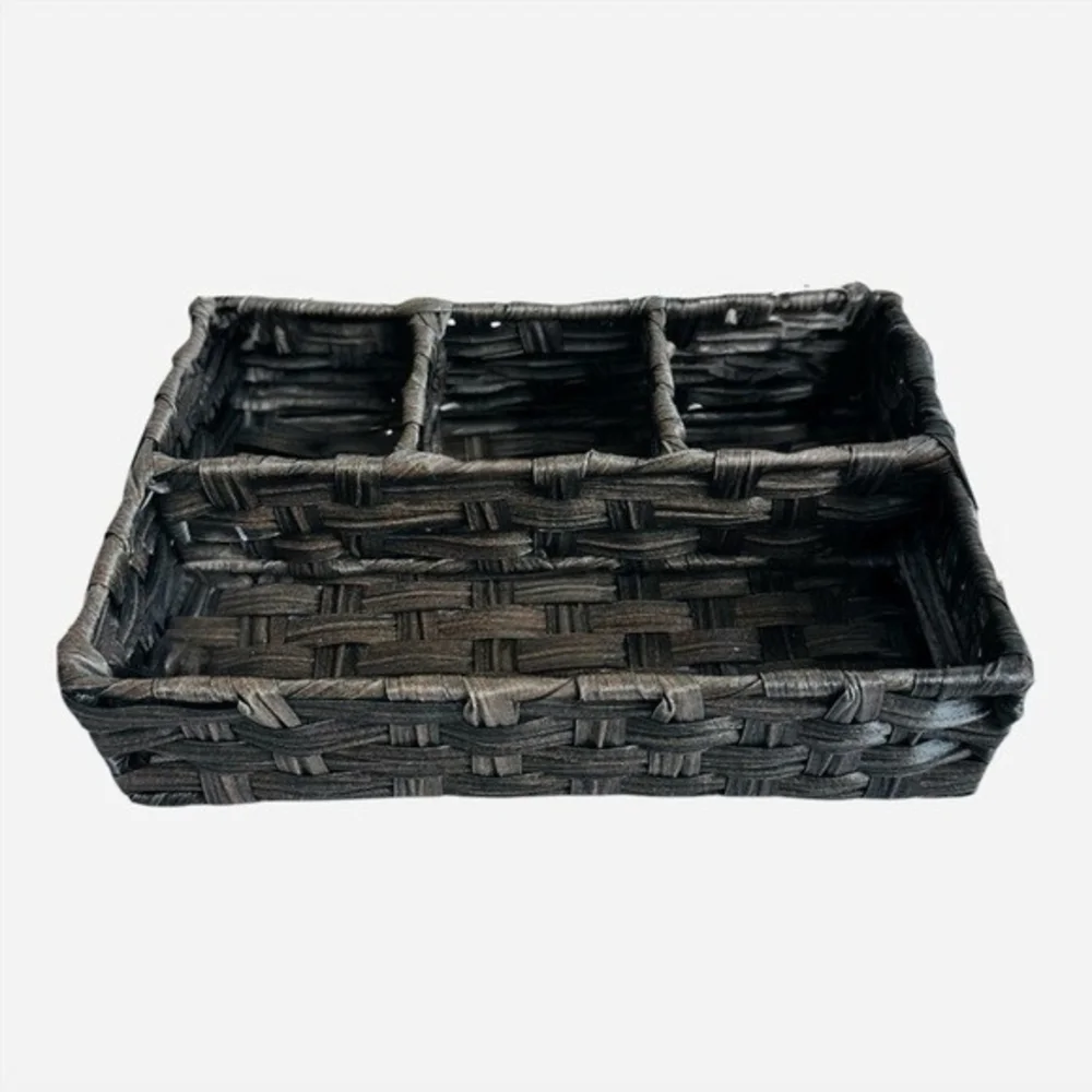 Brown Plastic Woven Organizer Basket 4 Compartments Storage 11.5x8